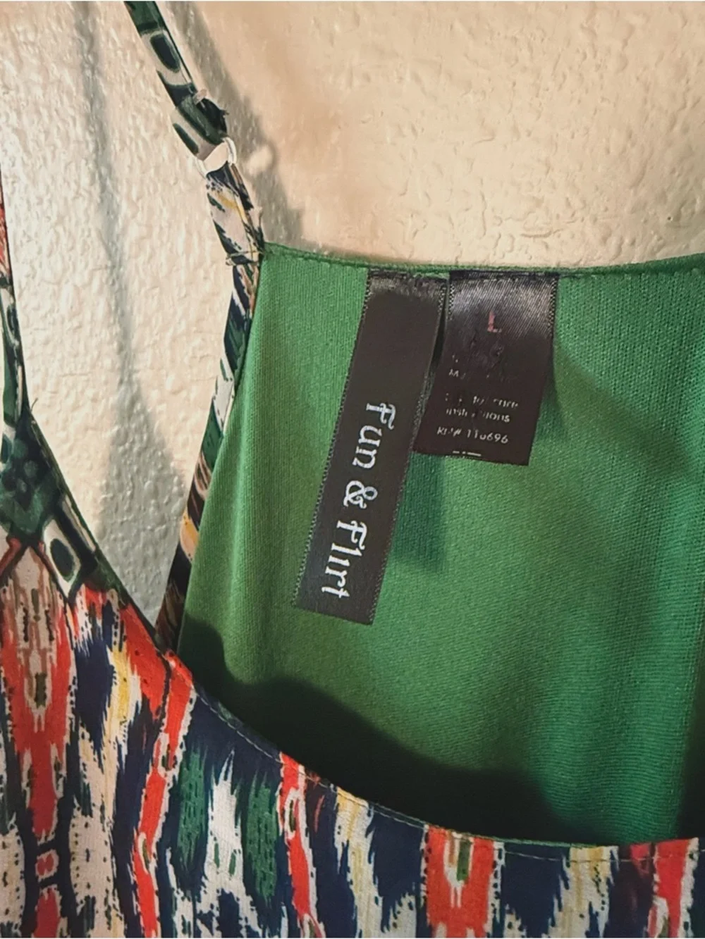 Fun & Flirt Green and Multicolor Tribal Maxi Dress L - Picture 3 of 4